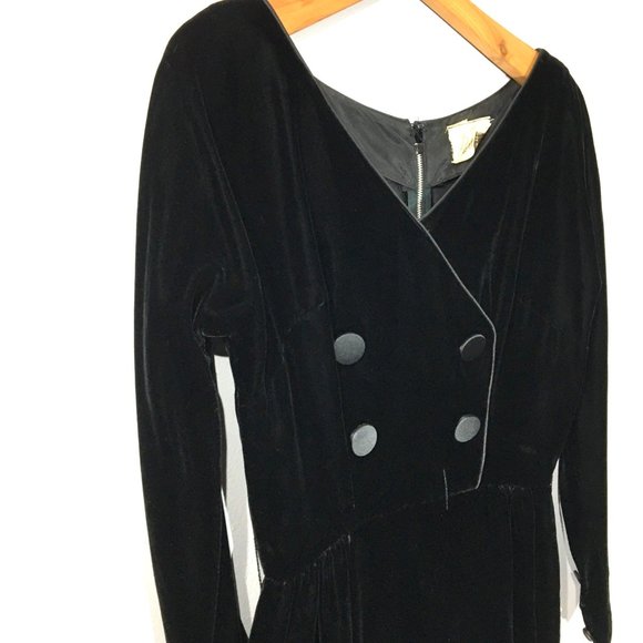 Vintage 50's Black Velvet Long Sleeve Cocktail Party Dress, LBD, 60's Wiggle - Picture 11 of 16